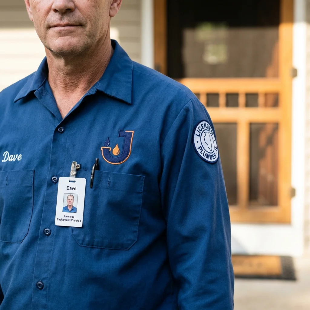 Licensed plumber showing ID badge in Sunray, TX