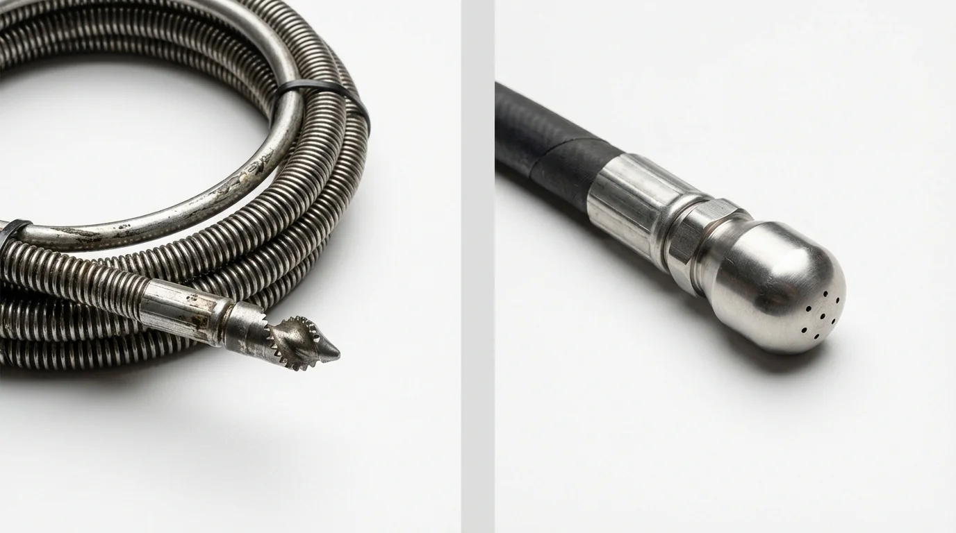 Drain snake cable and hydro jetting nozzle used for drain cleaning in Sunray, TX