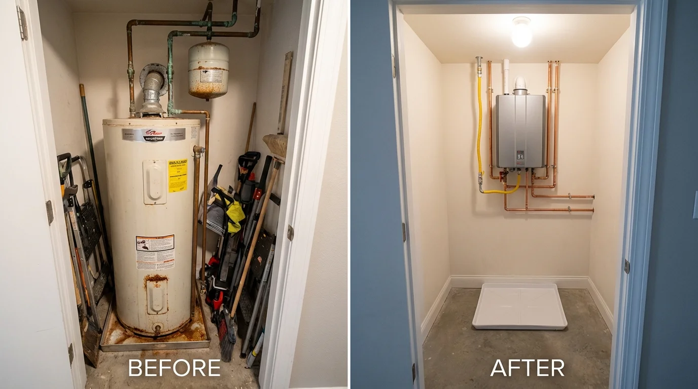 Tank water heater versus wall-mounted tankless unit comparison for Sunray, TX homeowners